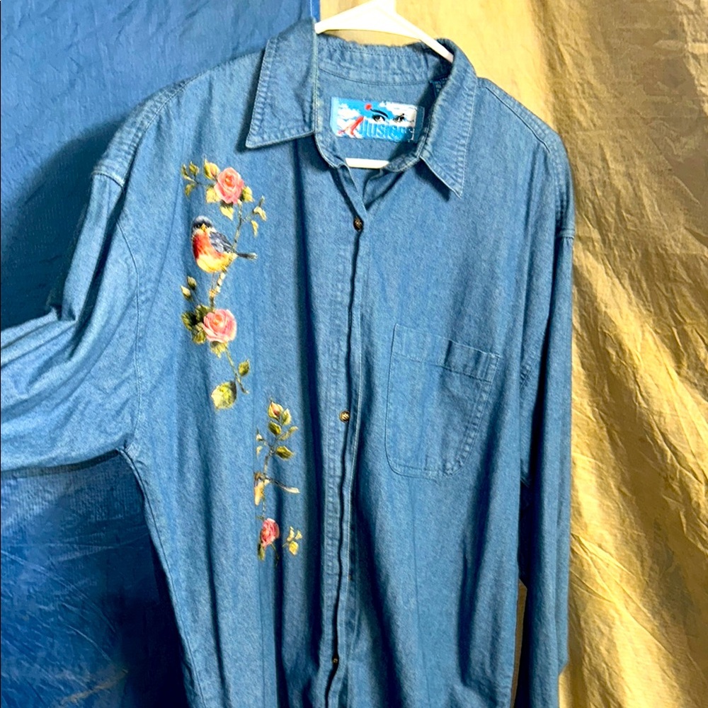 Denim Shirt with Floral Design